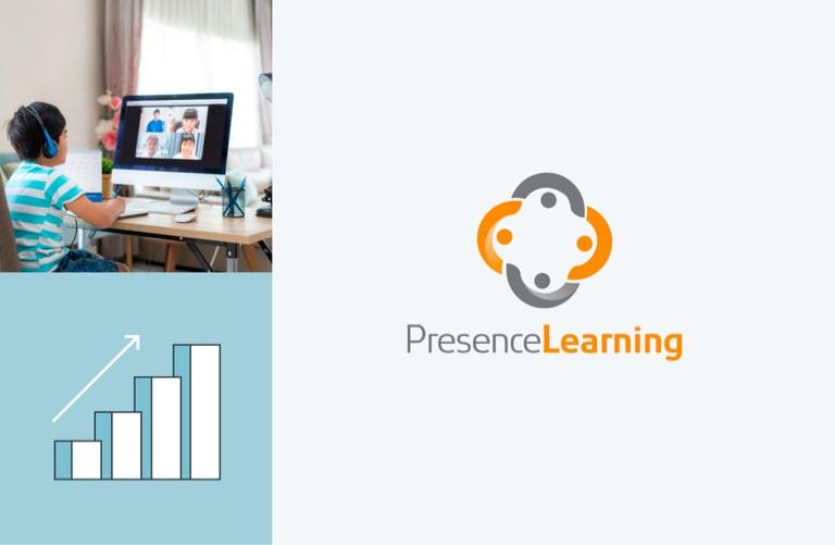 Logo for PresenceLearning and a child on a computer